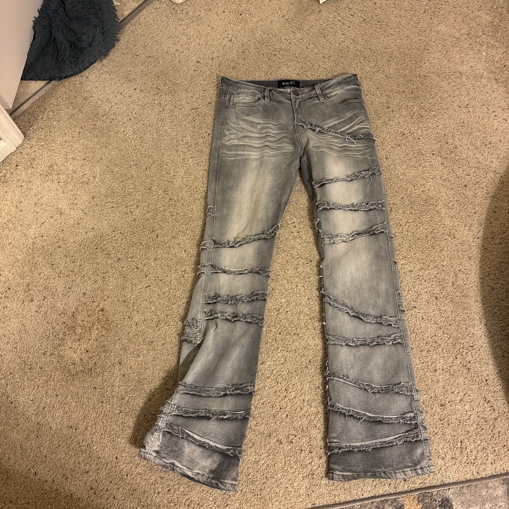 Rue21 Gray Distressed Flare Jeans